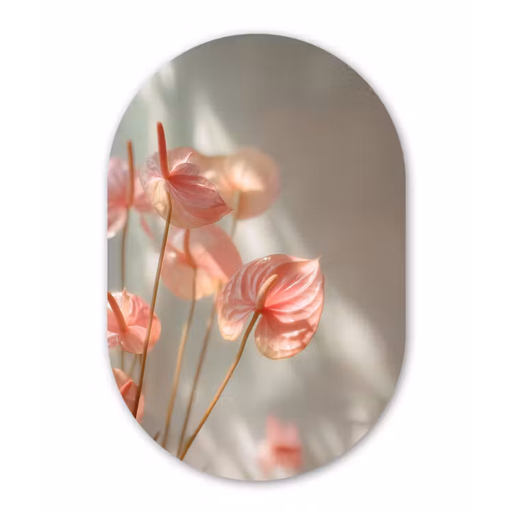Bloemen - Stelen - Roze - Schaduw Wandcirkel Ovaal Forex klein -3d