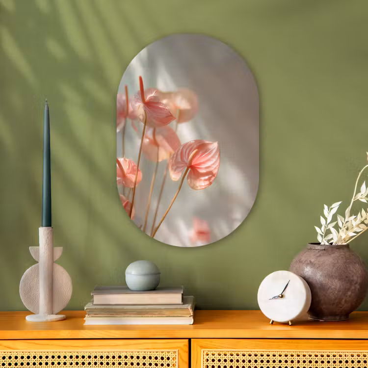 Bloemen - Stelen - Roze - Schaduw Wandcirkel Ovaal Forex klein -sfeer2