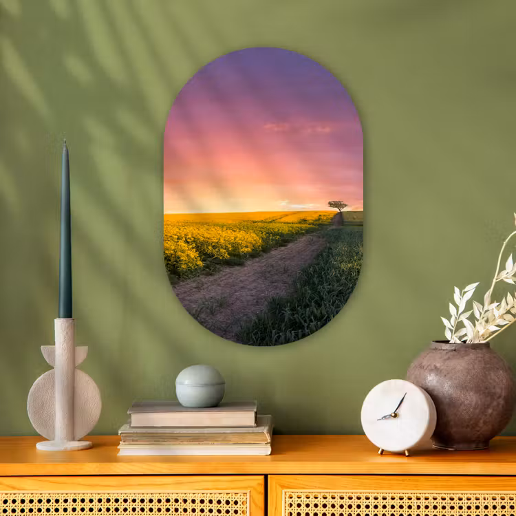 Bloemen - Weg - Lucht - Geel - Paars Wandcirkel Ovaal Forex klein -sfeer2