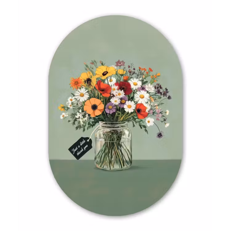 Bloemen - Vaas - Kaartje Wandcirkel Ovaal Forex klein -3d