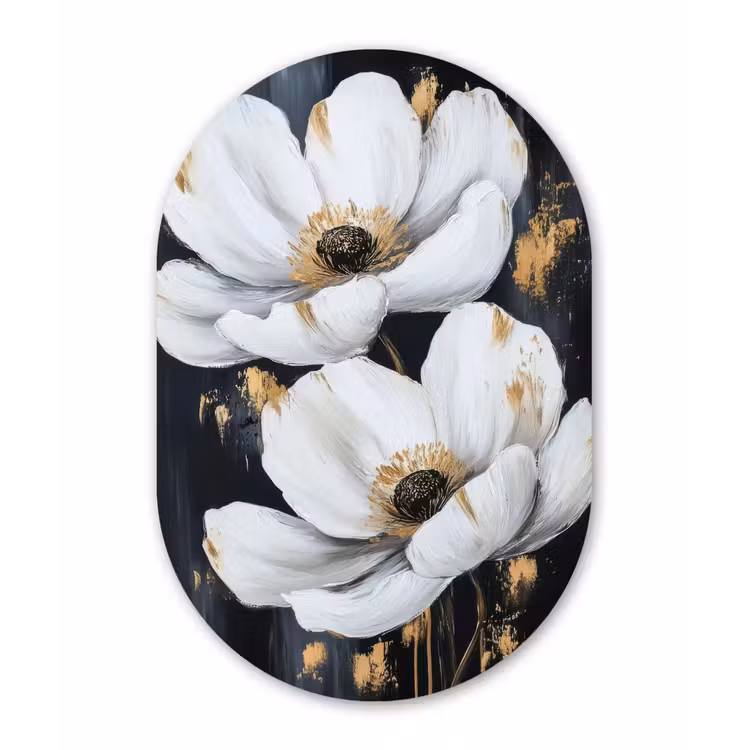 Bloemen - Wit - Abstract Wandcirkel Ovaal Forex klein -3d