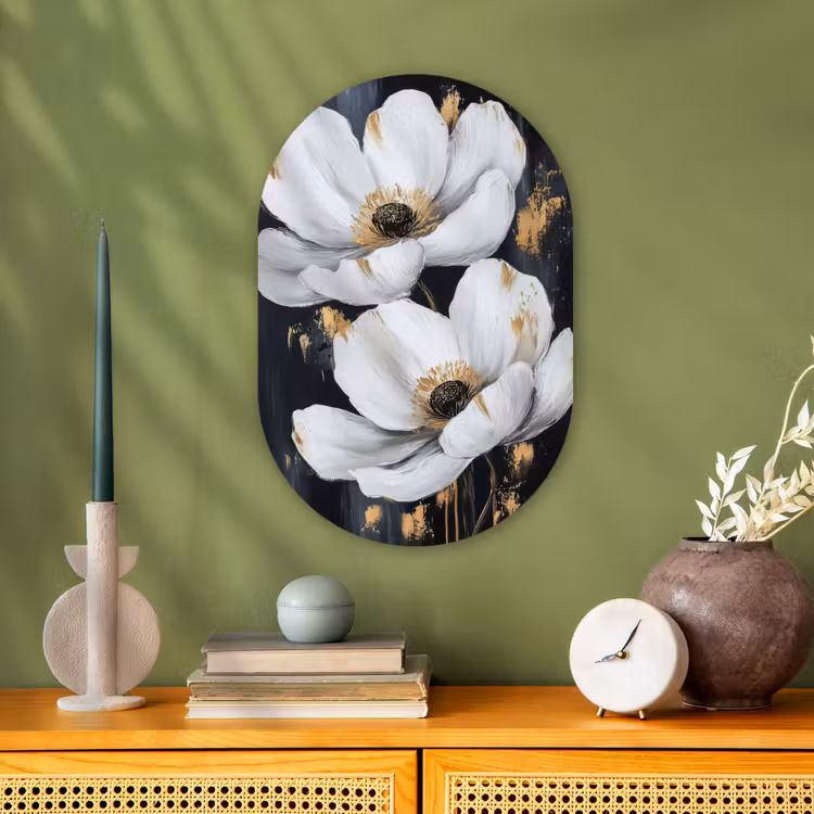 Bloemen - Wit - Abstract Wandcirkel Ovaal Forex klein -sfeer2