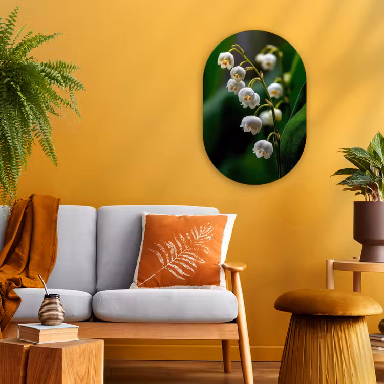 Bloemen - Wit - Bladeren - Lelietjes Wandcirkel Ovaal Forex klein -sfeer4