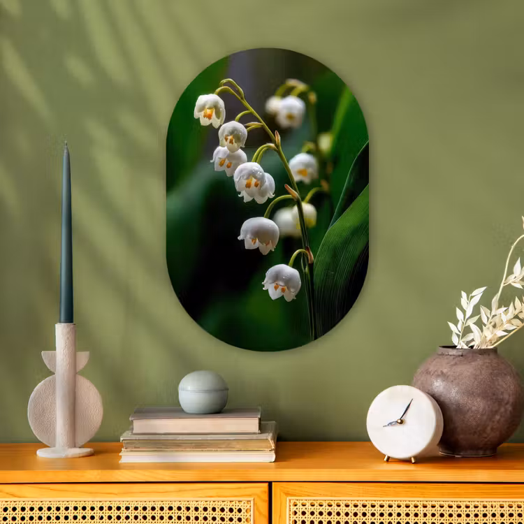 Bloemen - Wit - Bladeren - Lelietjes Wandcirkel Ovaal Forex klein -sfeer2