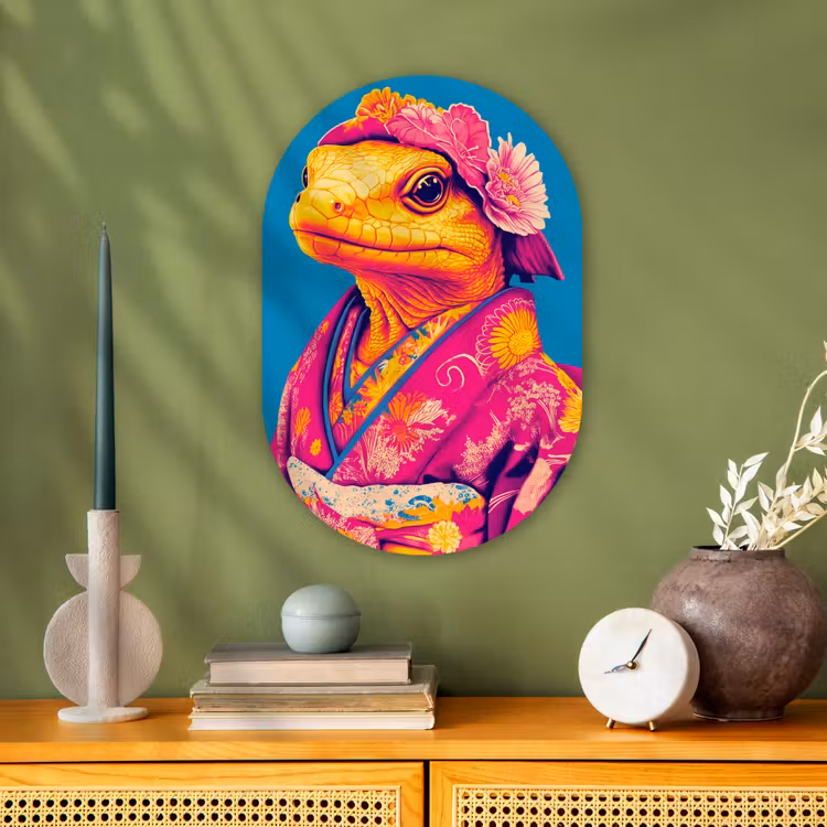 Bloemenkrans - Hagedis - Kimono - Paars Wandcirkel Ovaal Forex klein -sfeer2