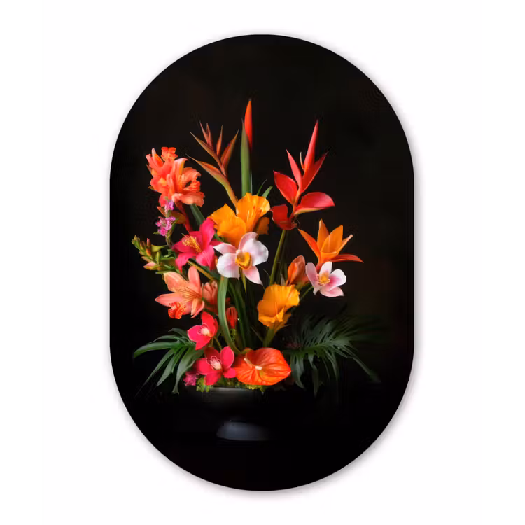 Boeket - Bloemen - Exotisch Wandcirkel Ovaal Forex klein -3d
