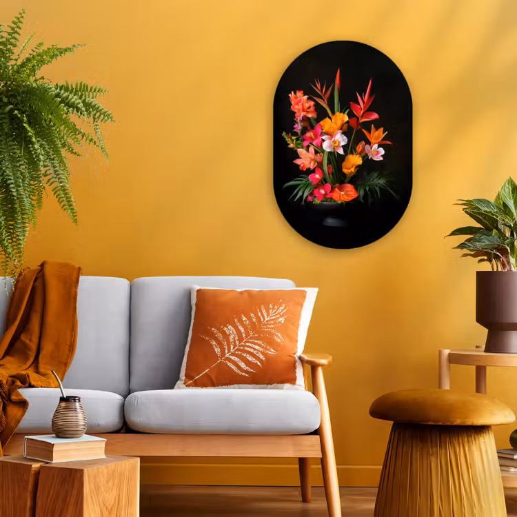 Boeket - Bloemen - Exotisch Wandcirkel Ovaal Forex klein -sfeer4