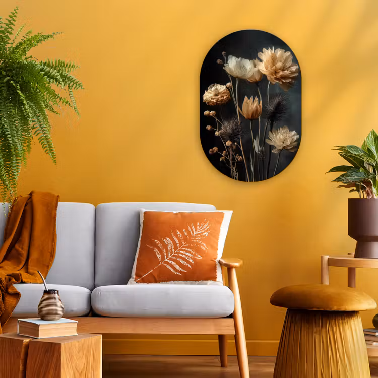 Boeket - Bloemen - Licht - Zwart Wandcirkel Ovaal Forex klein -sfeer4