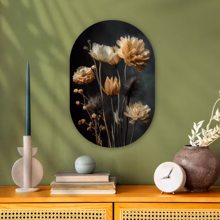 Boeket - Bloemen - Licht - Zwart Wandcirkel Ovaal Forex klein -sfeer2