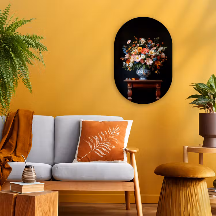 Boeket - Roze - Bloemen - Vaas Wandcirkel Ovaal Forex klein -sfeer4