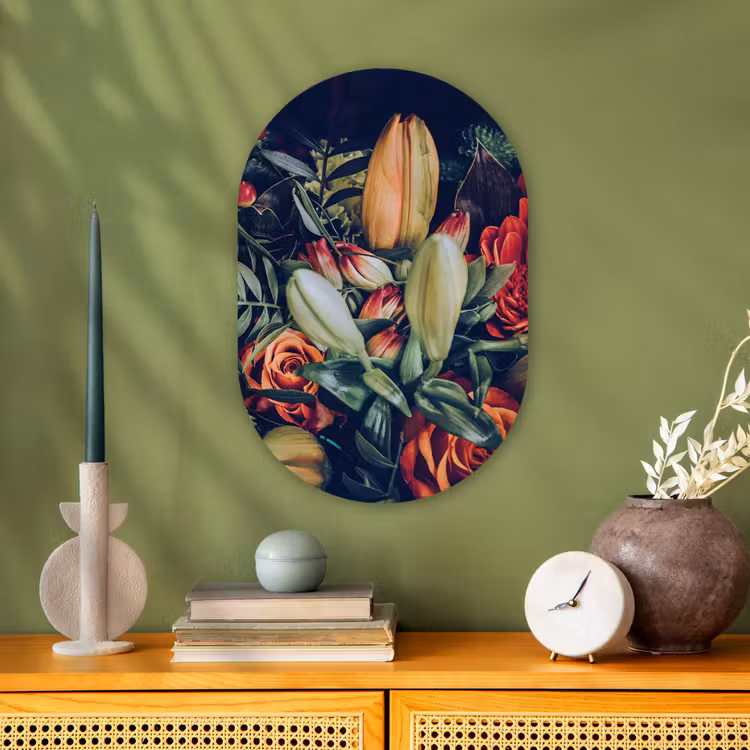 Boeket - Stilleven - Bloemen - Planten - Rood Wandcirkel Ovaal Forex klein -sfeer2