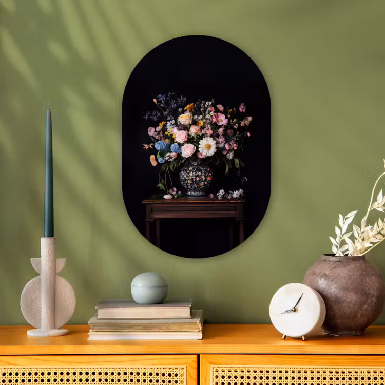 Bloemenvaas - Hout - Bloemen - Boeket Wandcirkel Ovaal Forex klein -sfeer2