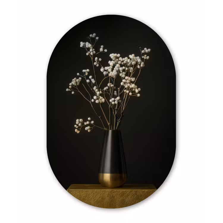 Bloembollen - Wit - Vaas - Minimalistisch Wandcirkel Ovaal Forex klein -3d