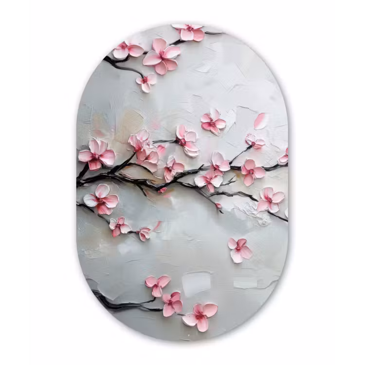 Bloesem - Kunstzinnig - Roze - Sakura Wandcirkel Ovaal Forex klein -3d