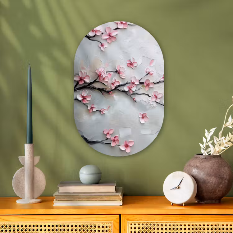 Bloesem - Kunstzinnig - Roze - Sakura Wandcirkel Ovaal Forex klein -sfeer2