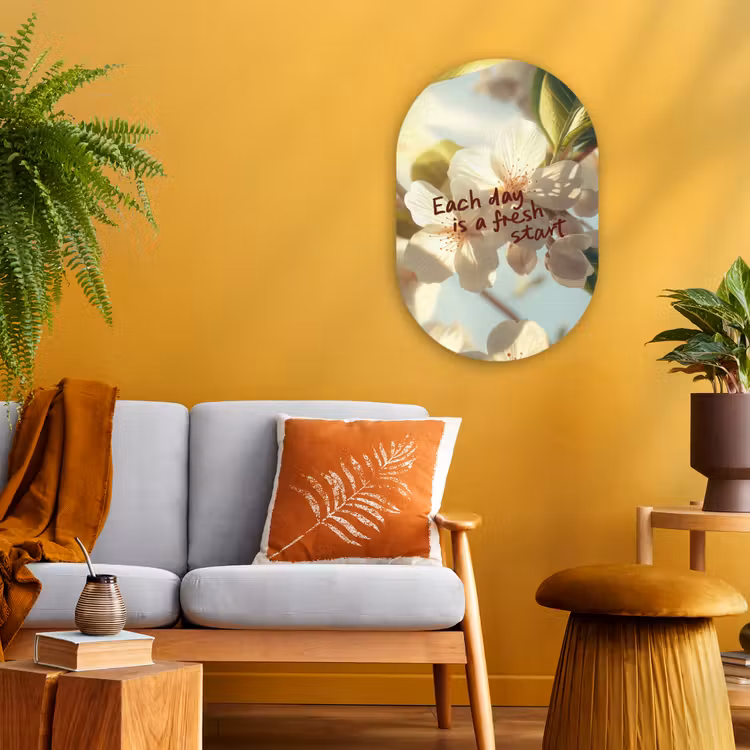 Bloesems - Zonlicht - Quote - Wit Wandcirkel Ovaal Forex klein -sfeer4