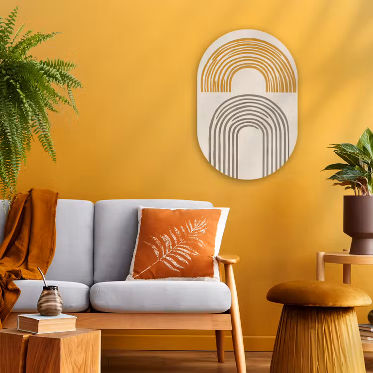 Bogen - Lijnen - Oranje - Minimalistisch Wandcirkel Ovaal Forex klein -sfeer4