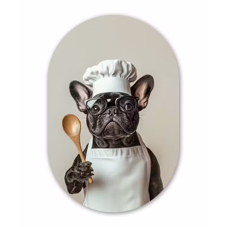 Bril - Hond - Kok Wandcirkel Ovaal Forex klein -3d