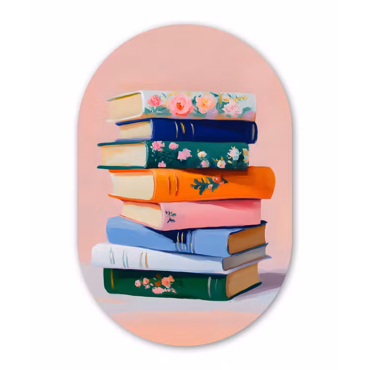 Boeken - Stapel - Kleurrijk Wandcirkel Ovaal Forex klein -3d