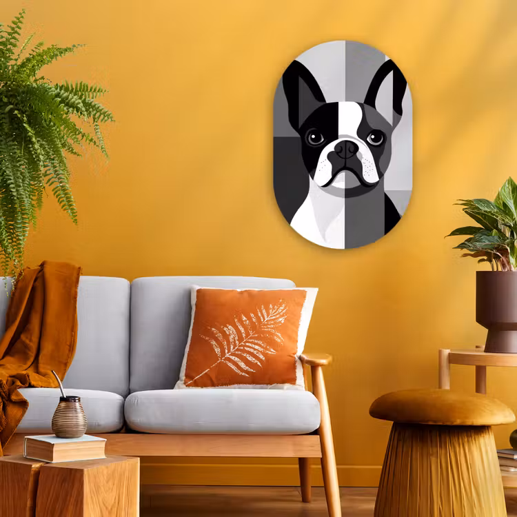 Buldog - Zwart - Abstract - Vlakken Wandcirkel Ovaal Forex klein -sfeer4