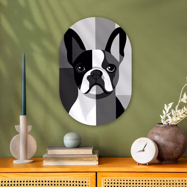 Buldog - Zwart - Abstract - Vlakken Wandcirkel Ovaal Forex klein -sfeer2