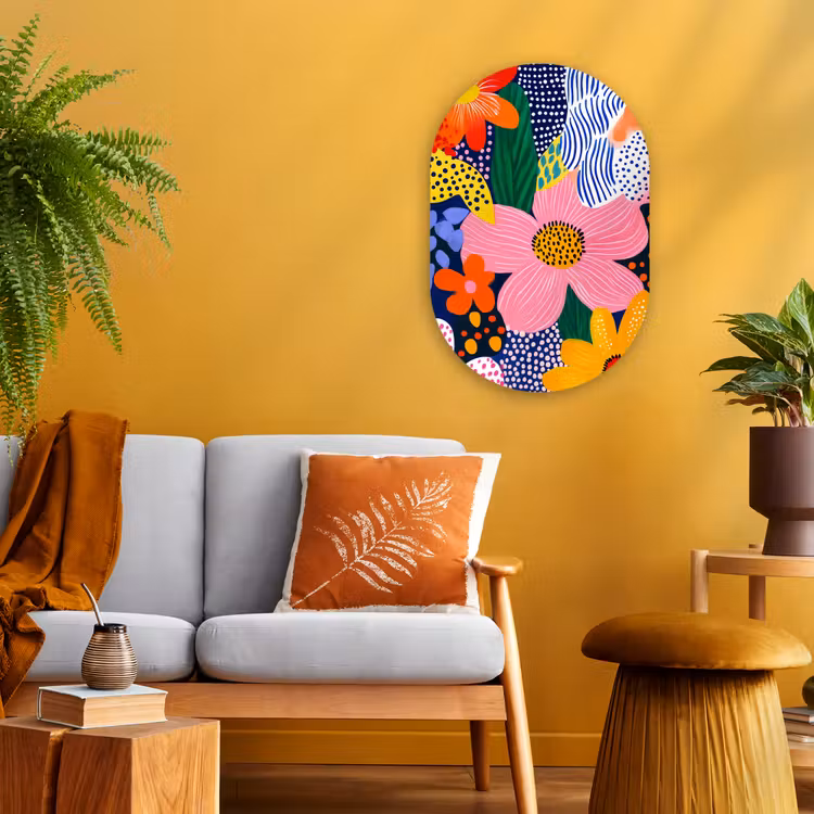 Kleurrijk - Bloemen - Abstract - Stippen Wandcirkel Ovaal Forex klein -sfeer4