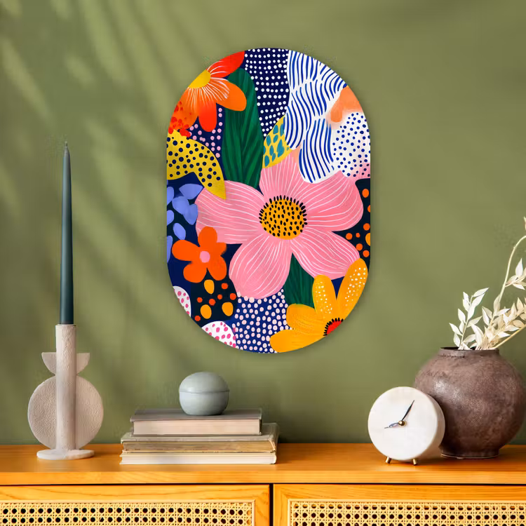 Kleurrijk - Bloemen - Abstract - Stippen Wandcirkel Ovaal Forex klein -sfeer2