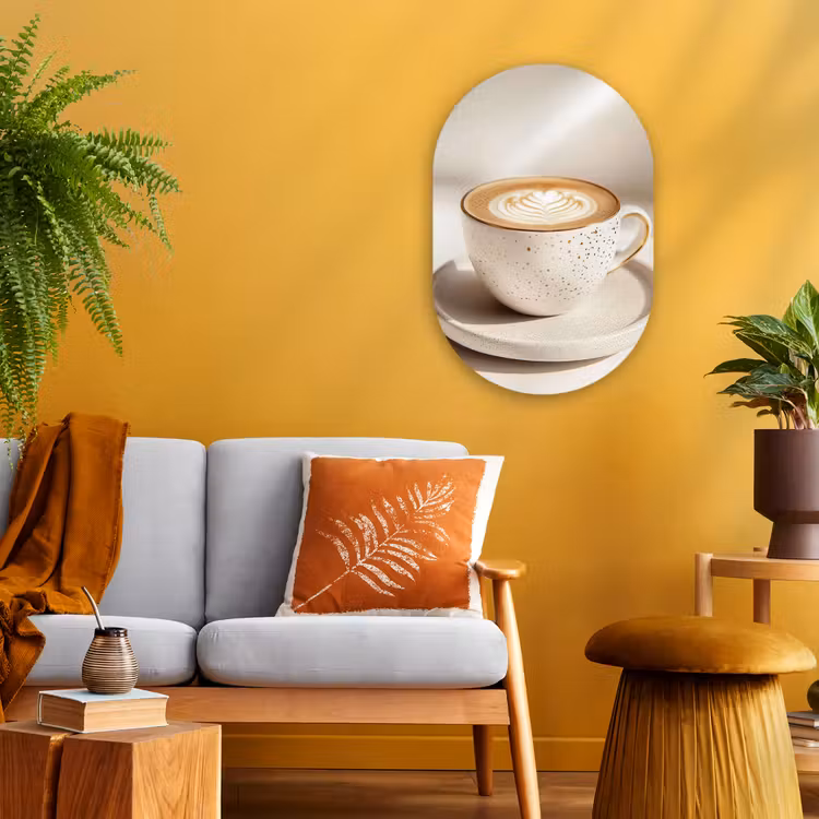 Cappuccino - Schuim - Schotel - Beige Wandcirkel Ovaal Forex klein -sfeer4