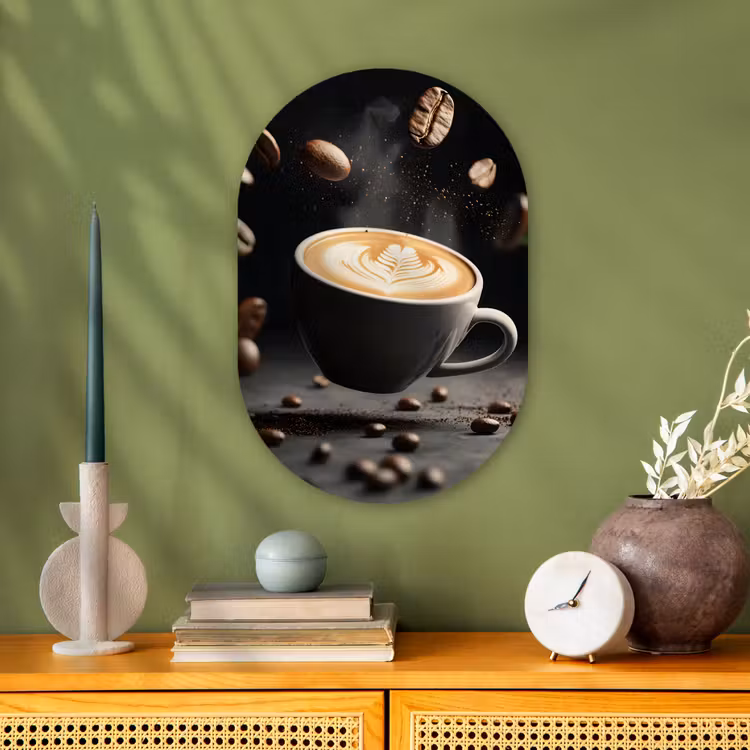 Cappuccino - Kop - Bonen - Bruin Wandcirkel Ovaal Forex klein -sfeer2