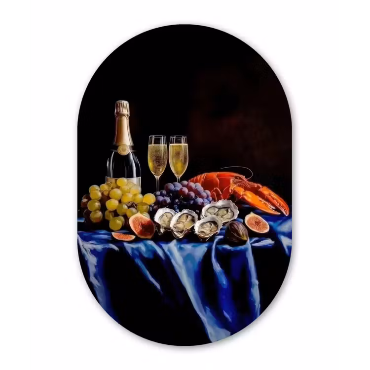 Champagne - Luxe - Oesters Wandcirkel Ovaal Forex klein -3d