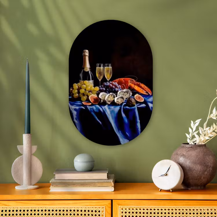 Champagne - Luxe - Oesters Wandcirkel Ovaal Forex klein -sfeer2