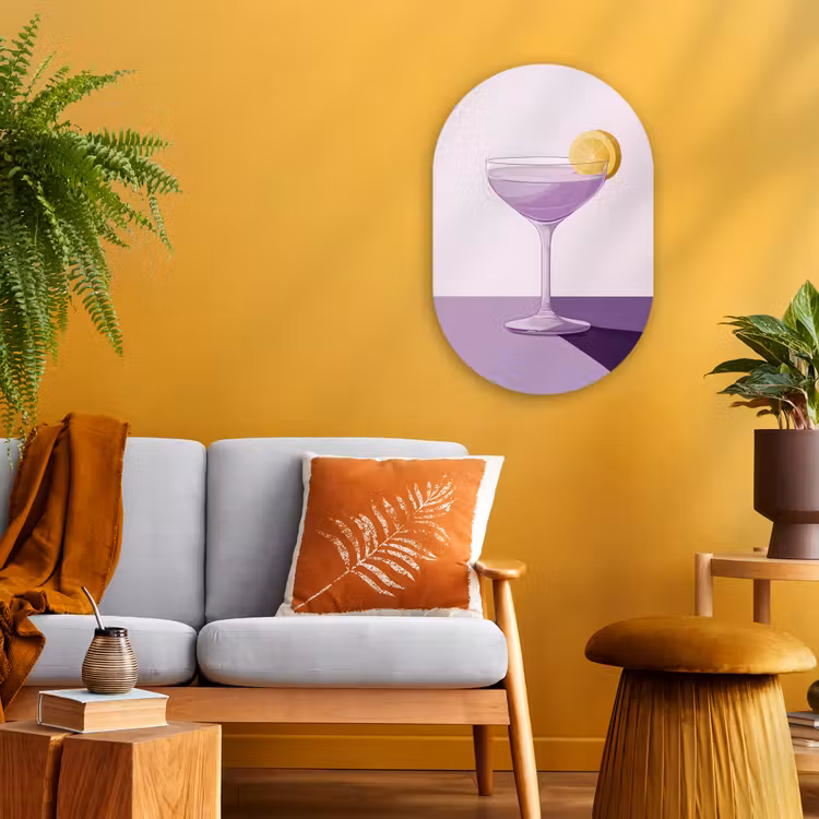 Cocktail - Paars - Minimalistisch - Citroen Wandcirkel Ovaal Forex klein -sfeer4