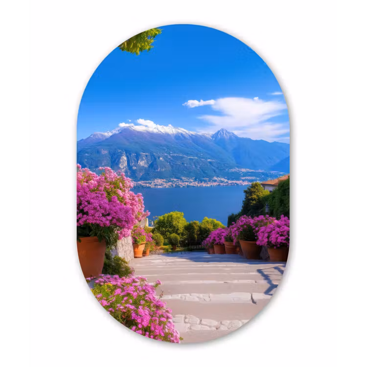Lake Como - Italië - Landschap Wandcirkel Ovaal Forex klein -3d