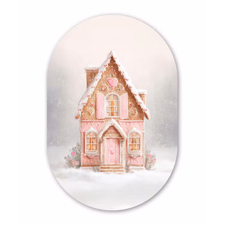 Huisje - Suiker - Pastel Wandcirkel Ovaal Forex klein -3d