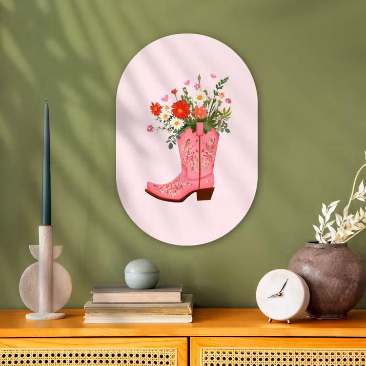 Cowboylaarzen - Roze - Boeket - Bloemen Wandcirkel Ovaal Forex klein -sfeer2
