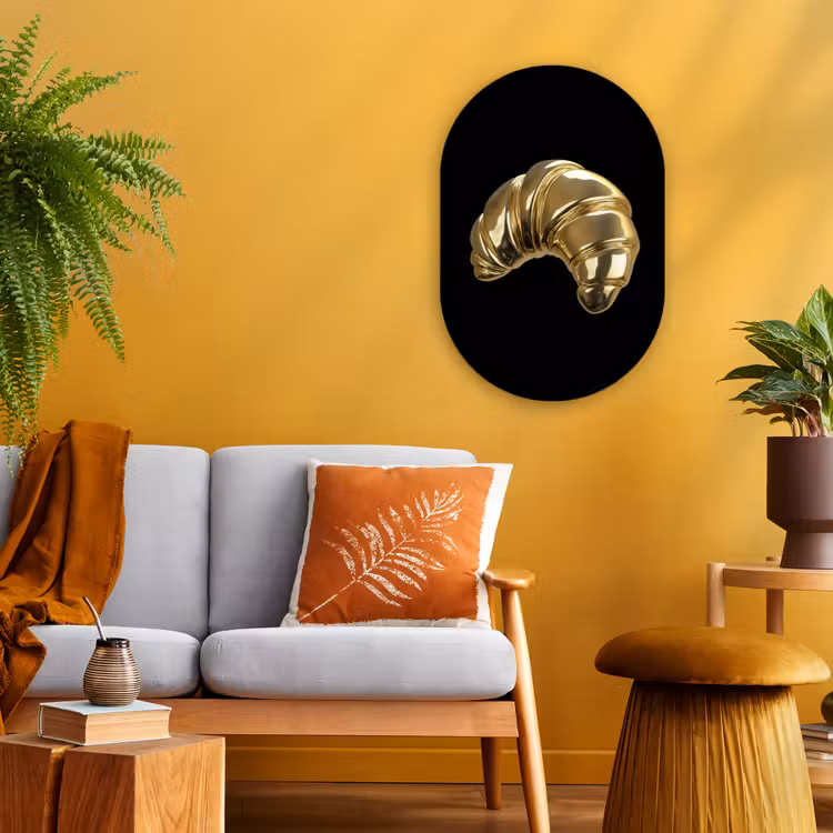 Croissant - Brood - Goud - Zwart Wandcirkel Ovaal Forex klein -sfeer4