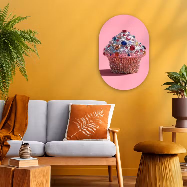Cupcake - Kleurrijk - Edelstenen Wandcirkel Ovaal Forex klein -sfeer4