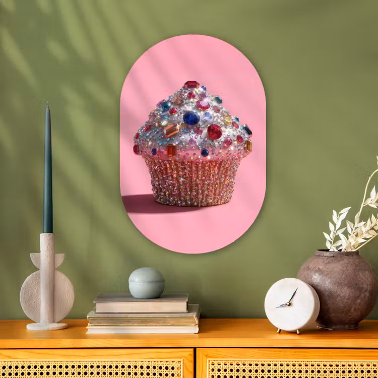 Cupcake - Kleurrijk - Edelstenen Wandcirkel Ovaal Forex klein -sfeer2
