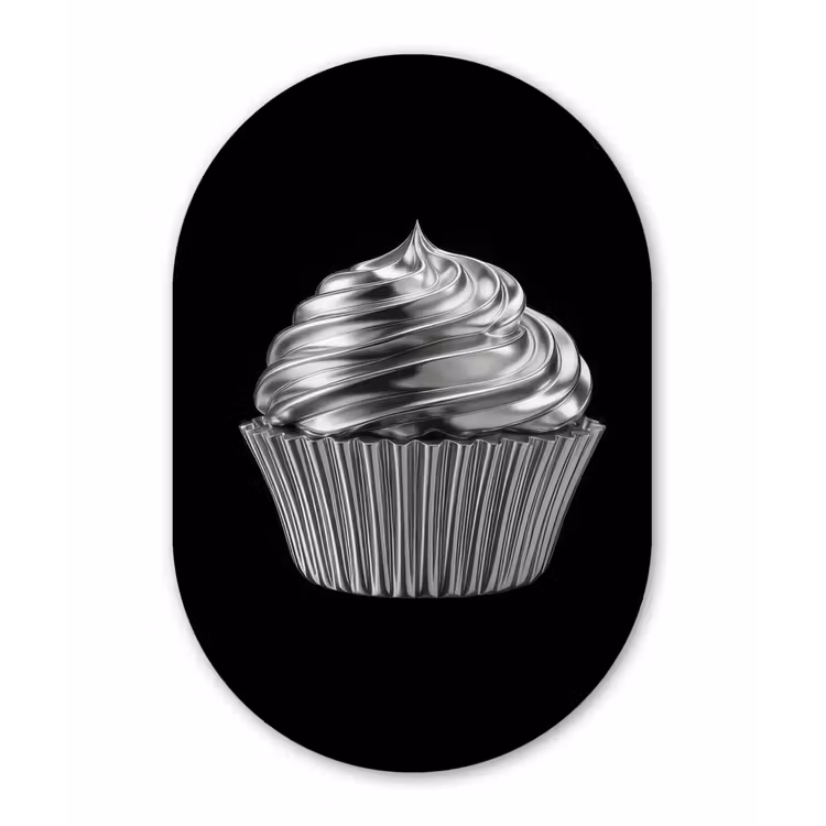 Cupcake - Luxueus - Zilver Wandcirkel Ovaal Forex klein -3d