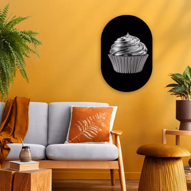 Cupcake - Luxueus - Zilver Wandcirkel Ovaal Forex klein -sfeer4