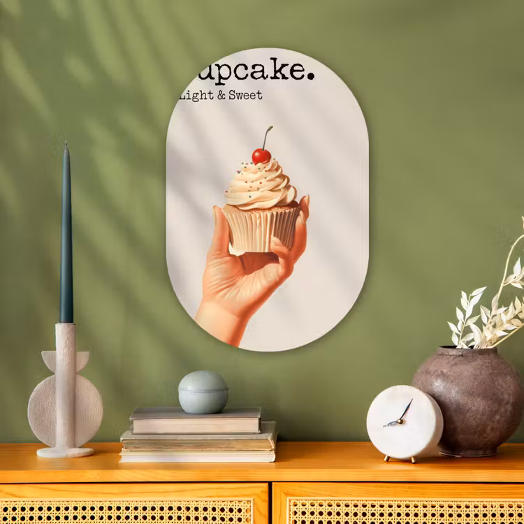 Cupcake - Zoet - Kers Wandcirkel Ovaal Forex klein -sfeer2