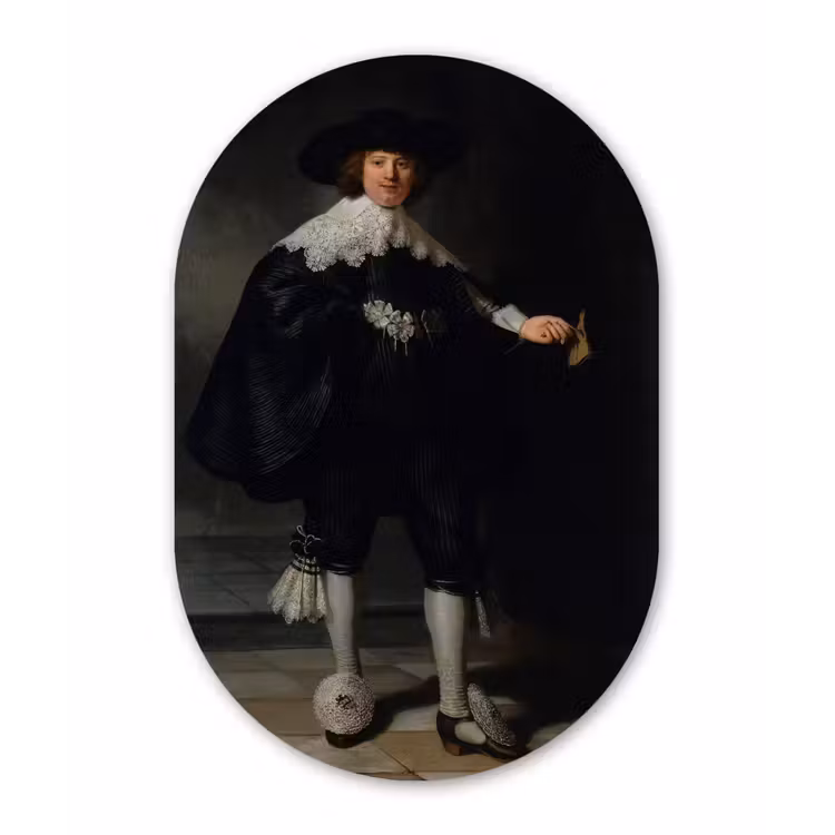 Het huwelijksportret van Marten Soolmans - Rembrandt van Rijn Wandcirkel Ovaal Forex klein -3d