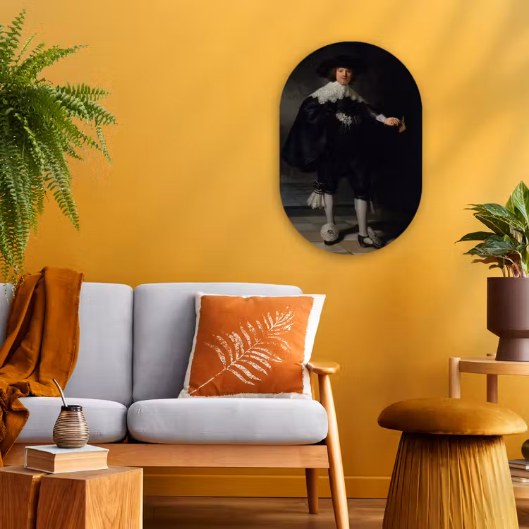 Het huwelijksportret van Marten Soolmans - Rembrandt van Rijn Wandcirkel Ovaal Forex klein -sfeer4