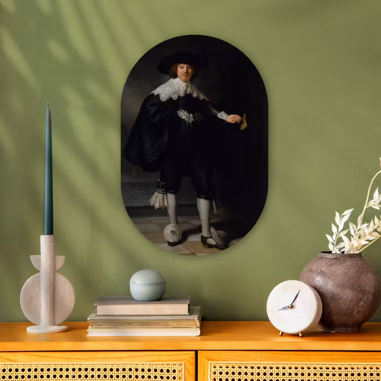 Het huwelijksportret van Marten Soolmans - Rembrandt van Rijn Wandcirkel Ovaal Forex klein -sfeer2