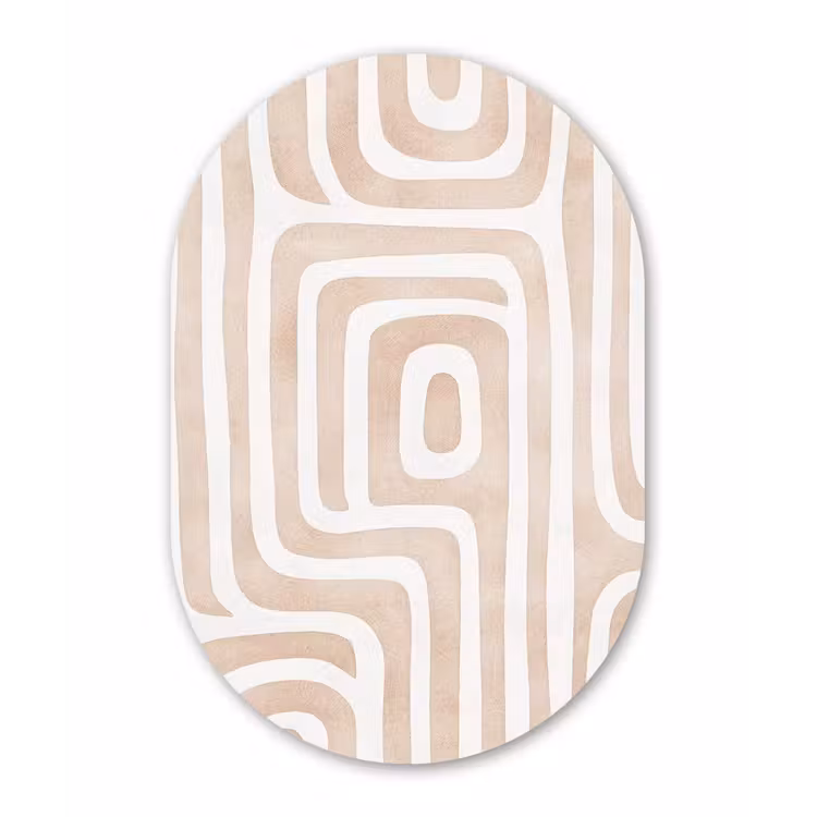 Decoratief - Labyrint - Beige Wandcirkel Ovaal Forex klein -3d