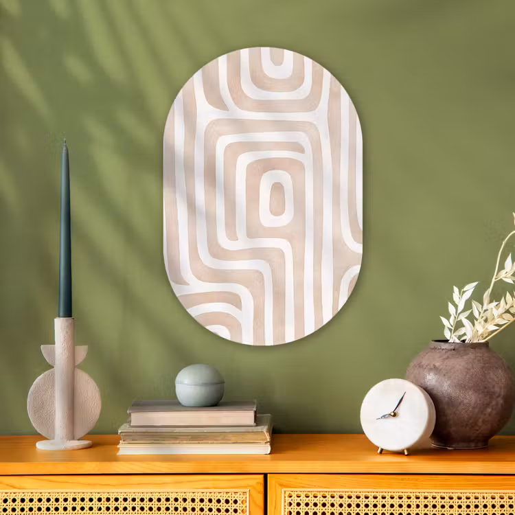 Decoratief - Labyrint - Beige Wandcirkel Ovaal Forex klein -sfeer2