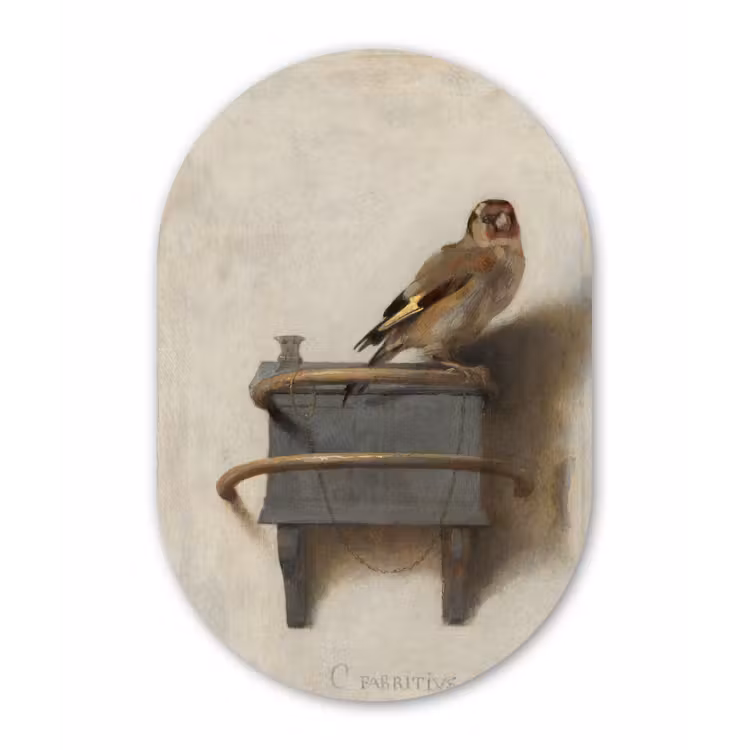 Het puttertje - Carel Fabritius Wandcirkel Ovaal Forex klein -3d