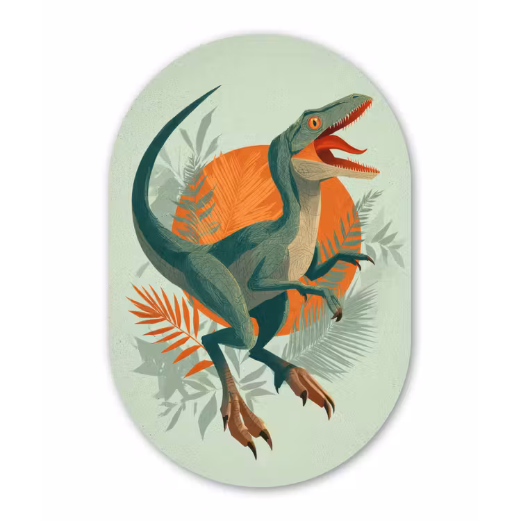 Dino - Bladeren - Grafisch - Groen Wandcirkel Ovaal Forex klein -3d