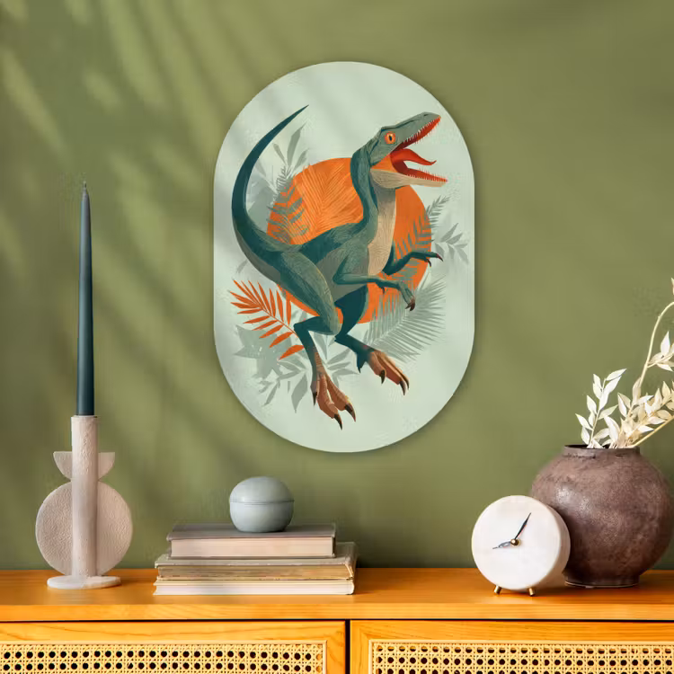 Dino - Bladeren - Grafisch - Groen Wandcirkel Ovaal Forex klein -sfeer2