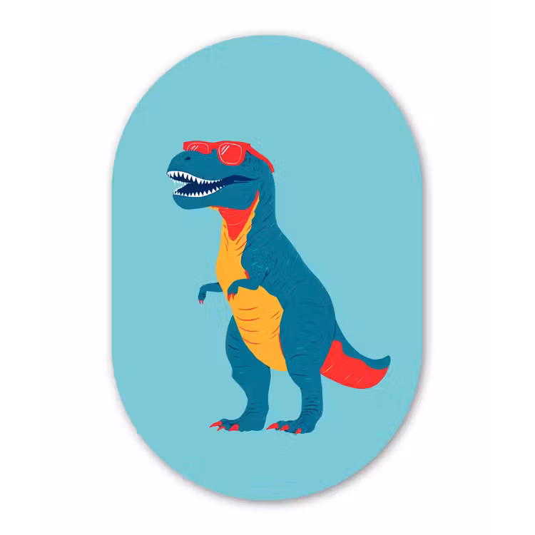 Dinosaurus - Blauw - Zonnebril Wandcirkel Ovaal Forex klein -3d
